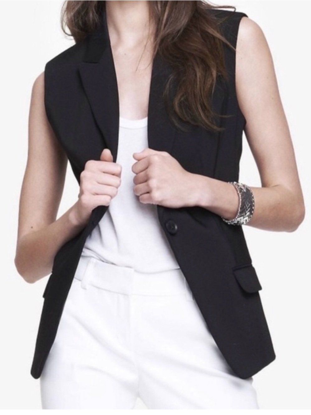 Express Black Sleeveless Blazer Vest Lined Size M Medium